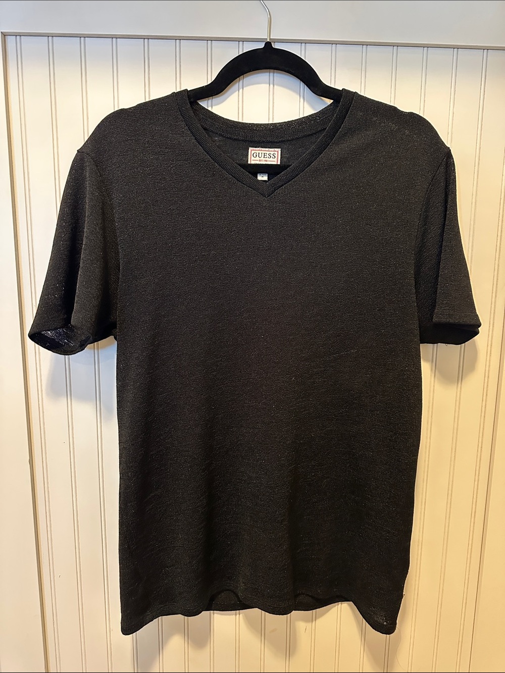 Guess Men's Black V-Neck Short Sleeve Tee